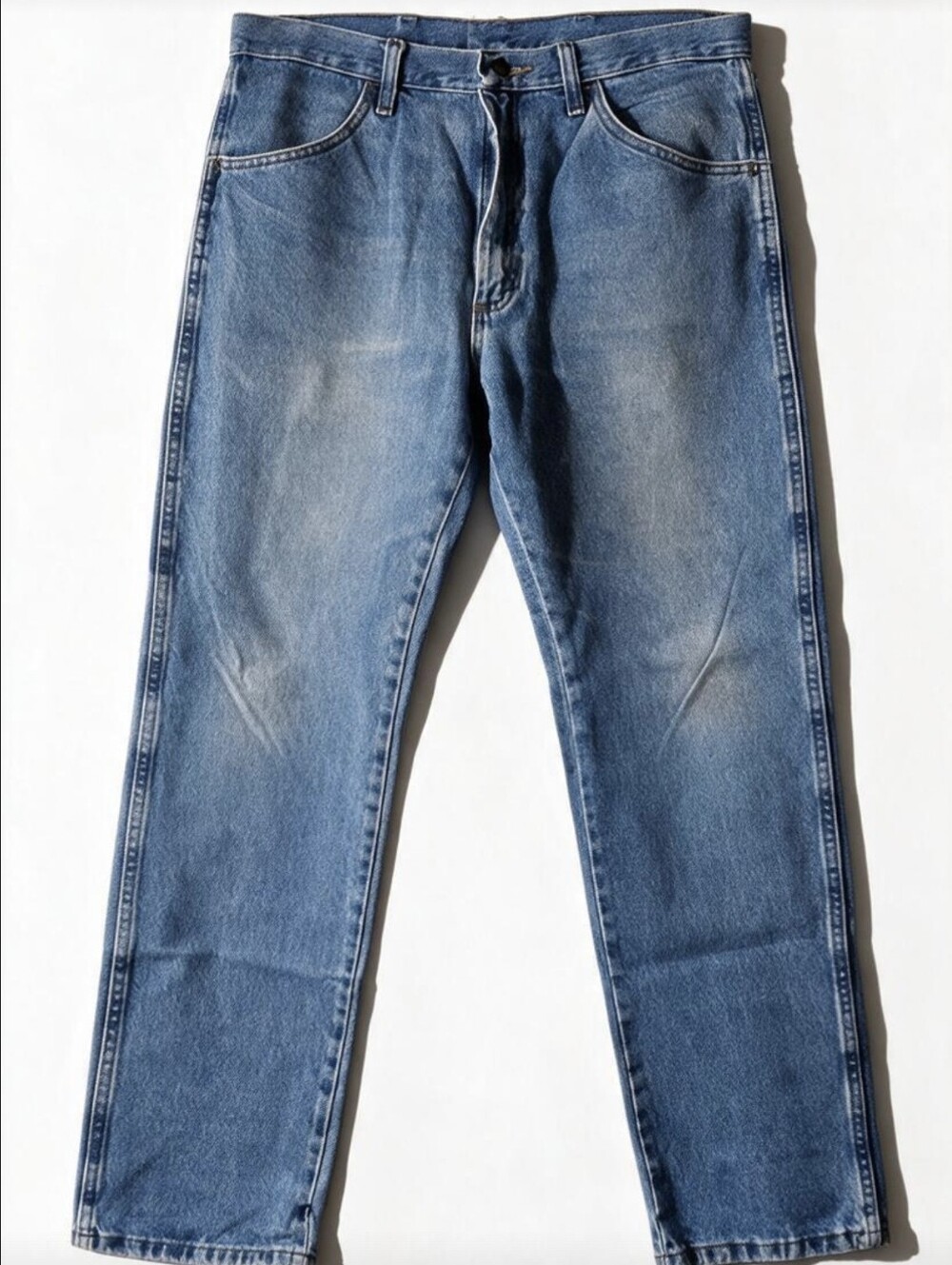 Vintage Rustler Mens Regular Fit Straight Leg Medium Wash Blue Denim Jeans 32x34